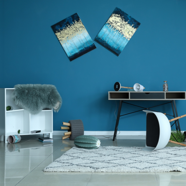 Home after an earthquake with items fallen on the floor.